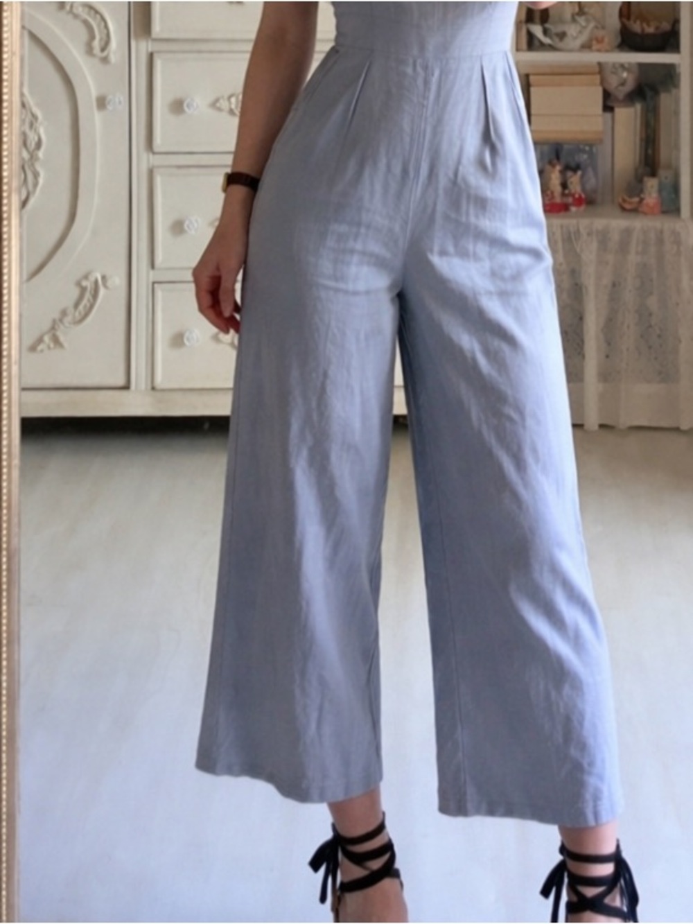 SHEIN Powder Blue Wide-Leg Ruffle Jumpsuit